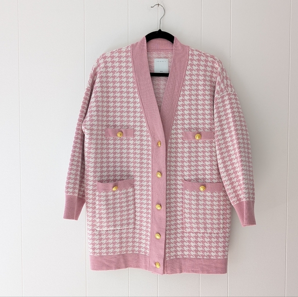 Sandro Sweaters - Sandro Dane Oversized Houndstooth Pink/White Cardigan, size L